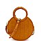 Medium Braided Handle Patchwork Theme Boho Round Satchel