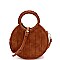 Medium Braided Handle Patchwork Theme Boho Round Satchel