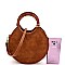 Medium Braided Handle Patchwork Theme Boho Round Satchel
