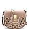 BGW47502-LP Madison West Laser-Cut Detail Studded Flap Crossbody