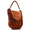 Leather Fringed Flap Top Hobo Messenger