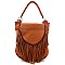 Leather Fringed Flap Top Hobo Messenger