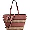 Straw Woven Bow Accent Stripe Tote