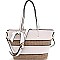 Straw Woven Bow Accent Stripe Tote