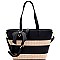 Straw Woven Bow Accent Stripe Tote