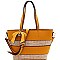 Straw Woven Bow Accent Stripe Tote