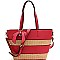 Straw Woven Bow Accent Stripe Tote