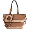 Straw Woven Bow Accent Stripe Tote