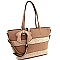 Straw Woven Bow Accent Stripe Tote