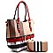 Plaid Print Belt Accent Tote SET Brown With Wallet