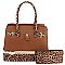 2-in-1 Leopard Compartment Padlock Boxy Satchel