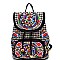 BP105-LP Bohemian Flower Embroidery Drawstring Backpack