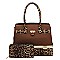 2-in-1 Leopard Compartment Padlock Boxy Satchel
