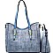 BS1244-LP Handle Accent Satchel 2 in 1 Textured Tote SET