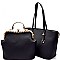 BS1245-LP Rhinestone Jewel-Top Frame Satchel Texture 2 in 1 Tote