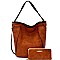 Two-Tone Textured Faux-Leather Hobo Wallet SET