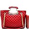 [S]CH3759-LP Handle Accent Quilted 2 Way Satchel Shoulder Bag SET