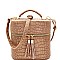 TASSEL ACCENT CROCODILE PRINT SATCHEL