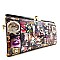 Magazine Model Print Jewel-top Metal Frame Clutch