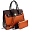 Padlock Accent Two-Tone Oversized Satchel SET  MH-CL7070W