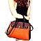 Padlock Accent Two-Tone Oversized Satchel SET  MH-CL7070W