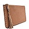 CLW47320-LP Leather-Tassel and Stitch Accent Boho Clutch