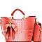 Crocodile Embossed Bow Charm Accent 2 in 1 Twin Satchel SET MZ-CY6986