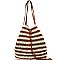 CZR002-LP Stripe Patterned Straw Drawstring Tote