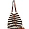 CZR002-LP Stripe Patterned Straw Drawstring Tote