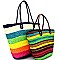 CZR004-LP Multi-Color Stripe Patterned Straw 2 in 1 Twin Tote SET