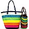 CZR004-LP Multi-Color Stripe Patterned Straw 2 in 1 Twin Tote SET