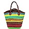 CZR004-LP Multi-Color Stripe Patterned Straw 2 in 1 Twin Tote SET