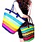 CZR004-LP Multi-Color Stripe Patterned Straw 2 in 1 Twin Tote SET