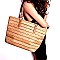 CZR006-LP Stripe Patterned Straw Large Shopper Tote