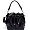 D0385-LP Bow Accent Drawstring 2 Way Bucket Shoulder Bag