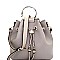 D0401-LP Metal Handle Accent Drawstring Bucket Satchel Gray