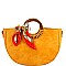 Chic Scarf Accent Wooden Handle Half-Moon Satchel MH-D0500