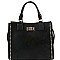 Fashionable Turn-Lock Accent Studded 3-Compartment Satchel MH-D0503
