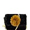 Faux-Fur Color Block Pom Pom Accent Shoulder Bag