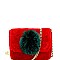 Faux-Fur Color Block Pom Pom Accent Shoulder Bag