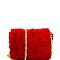 Faux-Fur Color Block Pom Pom Accent Shoulder Bag