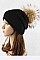 Stylish Raccoon Fur Pom Pom Slouchy Beanie LA-EMH8576