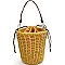 DR0001-LP Woven Bamboo Drawstring Bucket Shoulder Bag