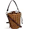 DR0001-LP Woven Bamboo Drawstring Bucket Shoulder Bag