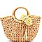 DR0002-LP Pom Pom Tassel Accent Woven Straw Basket Bag