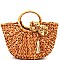 DR0002-LP Pom Pom Tassel Accent Woven Straw Basket Bag