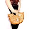 DR0002-LP Pom Pom Tassel Accent Woven Straw Basket Bag