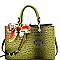 DX0016-LP Scarf Accent Ostrich Embossed 3-Compartment Satchel