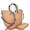 Bamboo Handle Scarf Accent Satchel Wallet SET