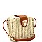 Push-Lock Woven Bamboo Rattan Boxy Crossbody Shoulder Bag